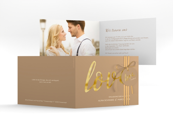 Hochzeitseinladung Glam A6 Klappkarte quer gold