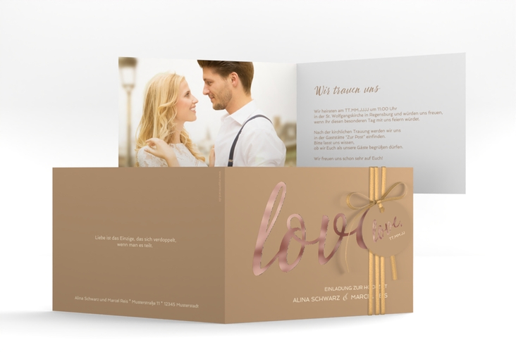 Hochzeitseinladung Glam A6 Klappkarte quer rosegold