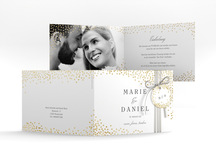 Hochzeitseinladung Glitter A6 Klappkarte quer gold