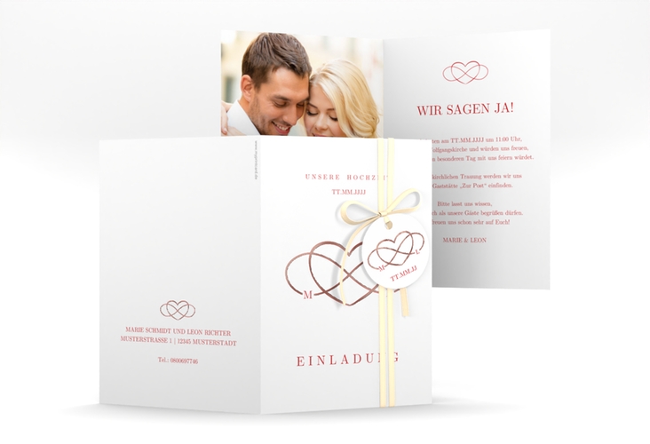 Einladungskarte Hochzeit Infinity A6 Klappkarte hoch rot rosegold