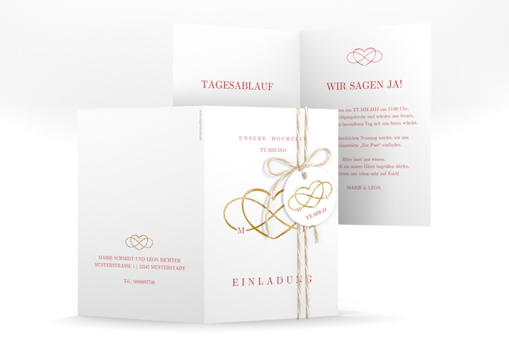 Einladungskarte Hochzeit Infinity A6 Klappkarte hoch rot gold