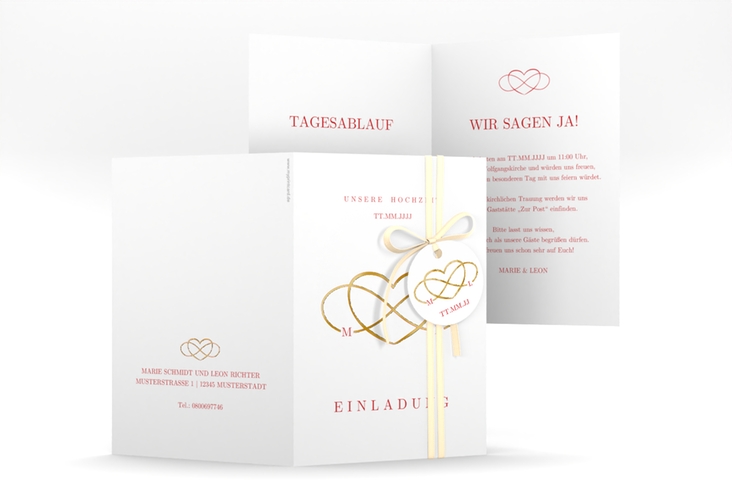 Einladungskarte Hochzeit Infinity A6 Klappkarte hoch rot gold