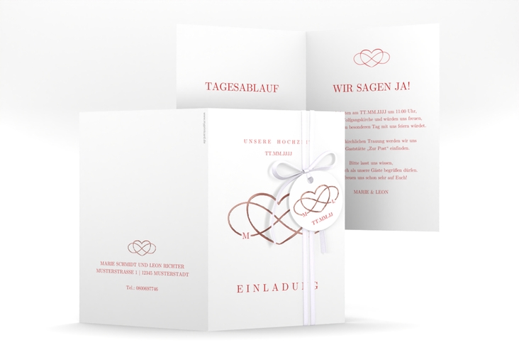 Einladungskarte Hochzeit Infinity A6 Klappkarte hoch rot rosegold