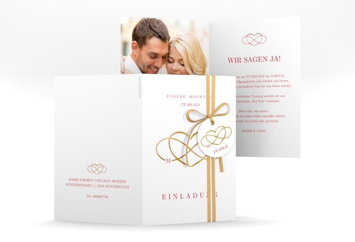 Einladungskarte Hochzeit Infinity A6 Klappkarte hoch rot gold