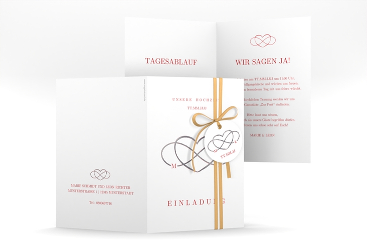 Einladungskarte Hochzeit Infinity A6 Klappkarte hoch rot silber