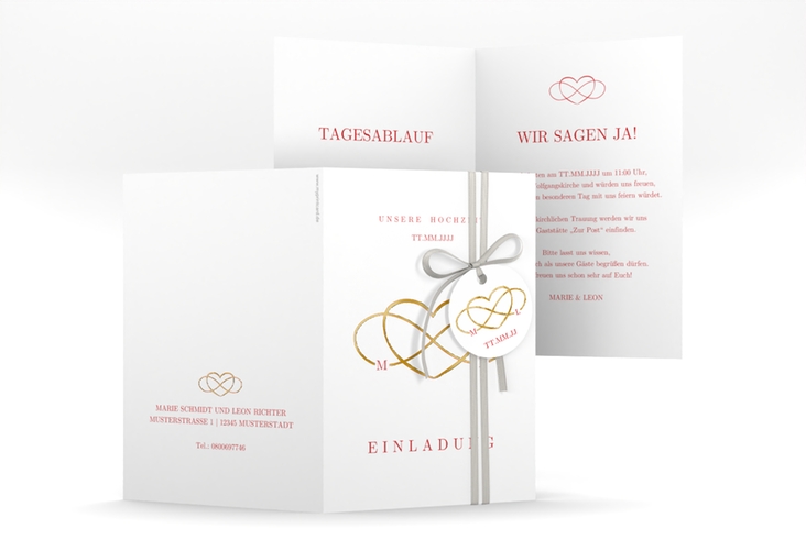 Einladungskarte Hochzeit Infinity A6 Klappkarte hoch rot gold