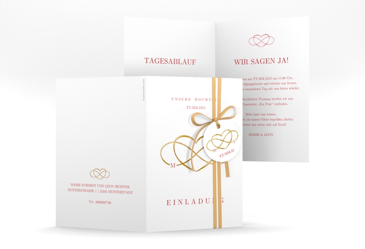 Einladungskarte Hochzeit Infinity A6 Klappkarte hoch rot gold