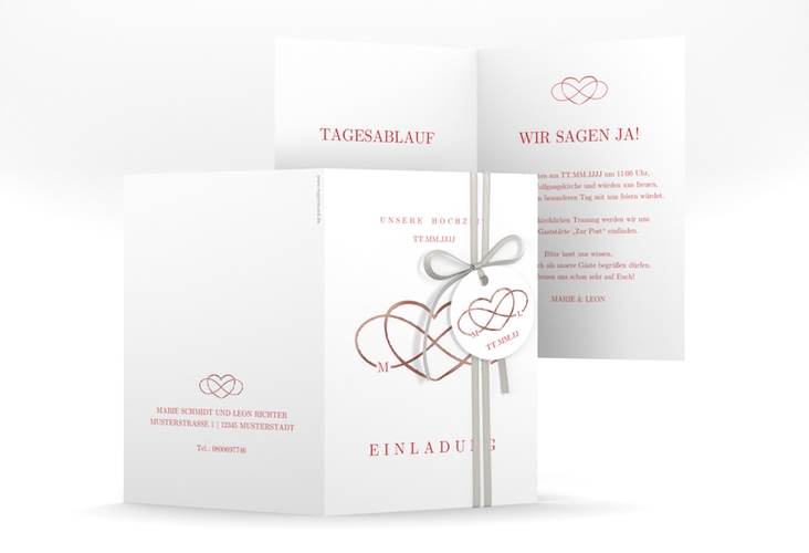 Einladungskarte Hochzeit Infinity A6 Klappkarte hoch rot rosegold