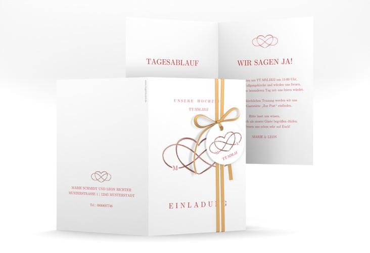 Einladungskarte Hochzeit Infinity A6 Klappkarte hoch rot rosegold