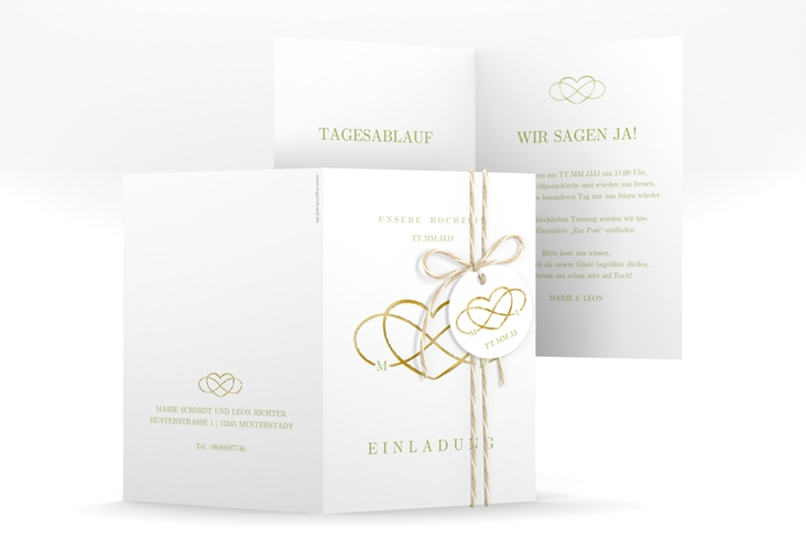 Einladungskarte Hochzeit Infinity A6 Klappkarte hoch gruen gold