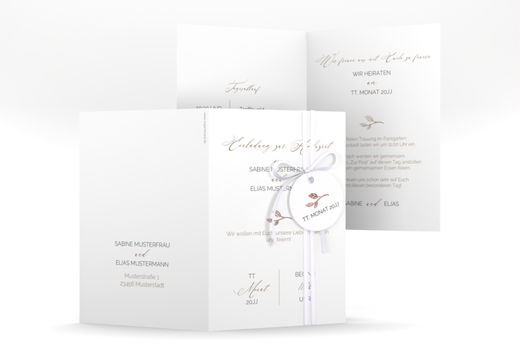 Einladungskarte Hochzeit Plain A6 Klappkarte hoch weiss rosegold