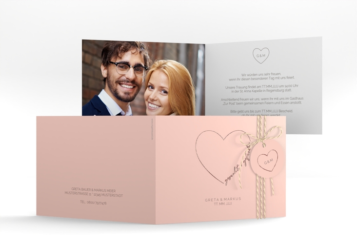 Hochzeitseinladung Lebenstraum A6 Klappkarte quer rosa rosegold