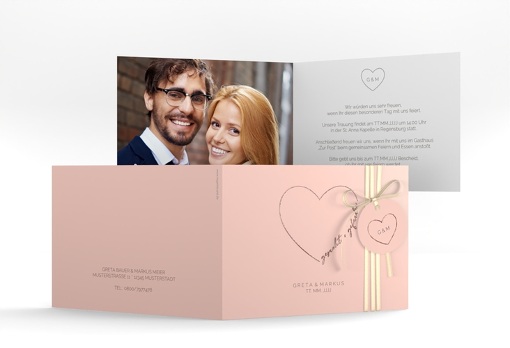 Hochzeitseinladung Lebenstraum A6 Klappkarte quer rosa rosegold