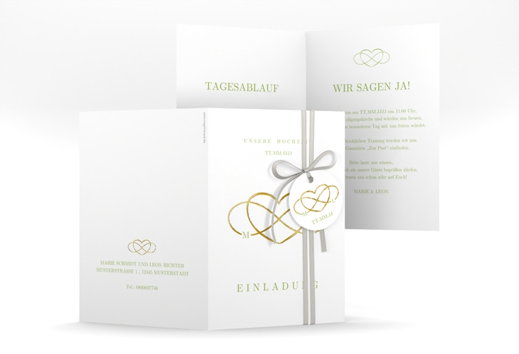 Einladungskarte Hochzeit Infinity A6 Klappkarte hoch gruen gold