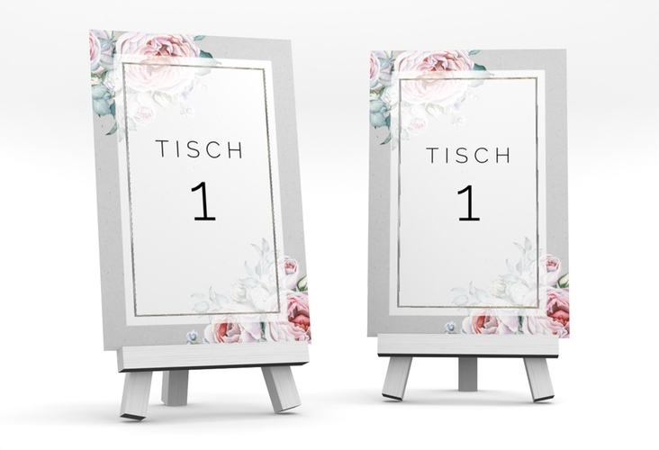 Tischnummer Hochzeit Embrace Tischaufsteller grau silber