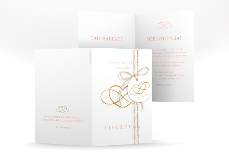 Einladungskarte Hochzeit Infinity A6 Klappkarte hoch apricot gold