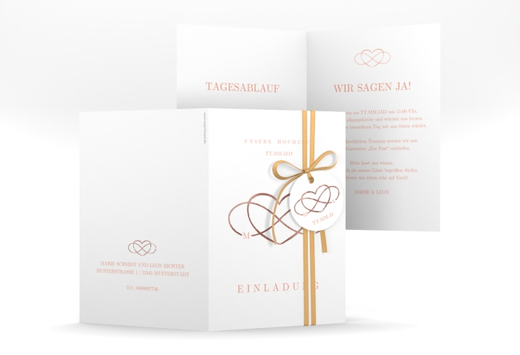 Einladungskarte Hochzeit Infinity A6 Klappkarte hoch apricot rosegold