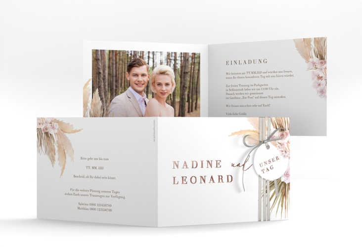 Hochzeitseinladung Nude A6 Klappkarte quer weiss rosegold