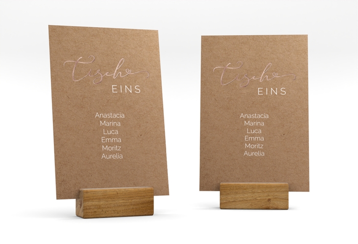 Tischaufsteller Hochzeit Jawort Tischaufsteller Kraftpapier rosegold modern minimalistisch mit veredelter Aufschrift