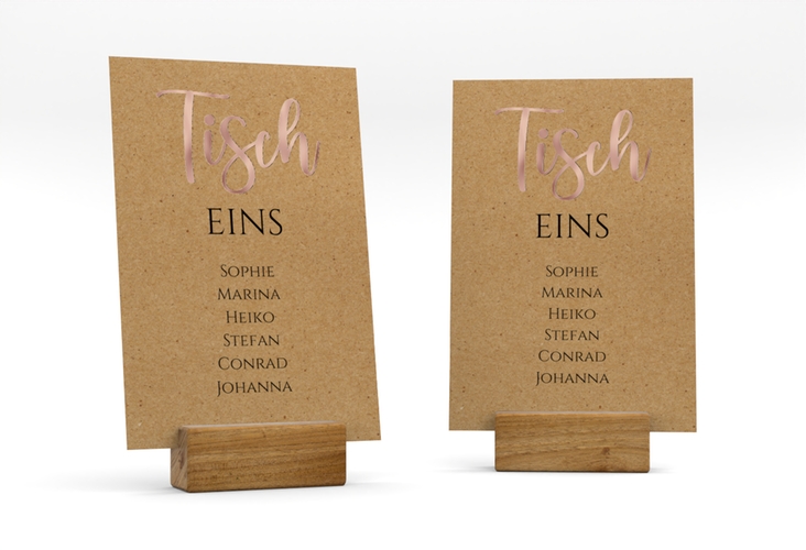 Tischaufsteller Hochzeit Noble Tischaufsteller Kraftpapier rosegold mit elegantem Schriftzug