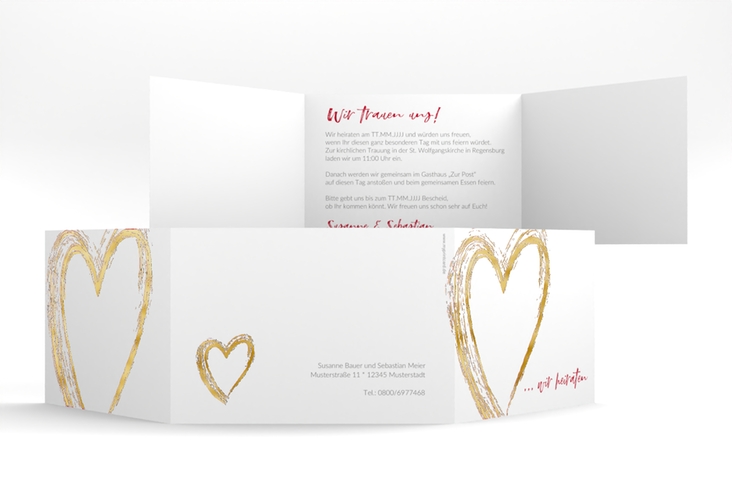 Hochzeitseinladung Liebe A6 Doppel-Klappkarte gold