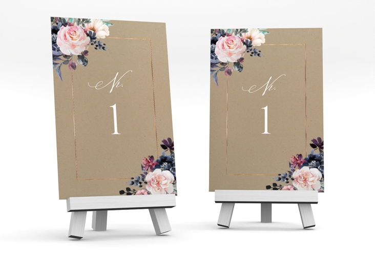 Tischnummer Hochzeit Abendlicht Tischaufsteller Kraftpapier rosegold