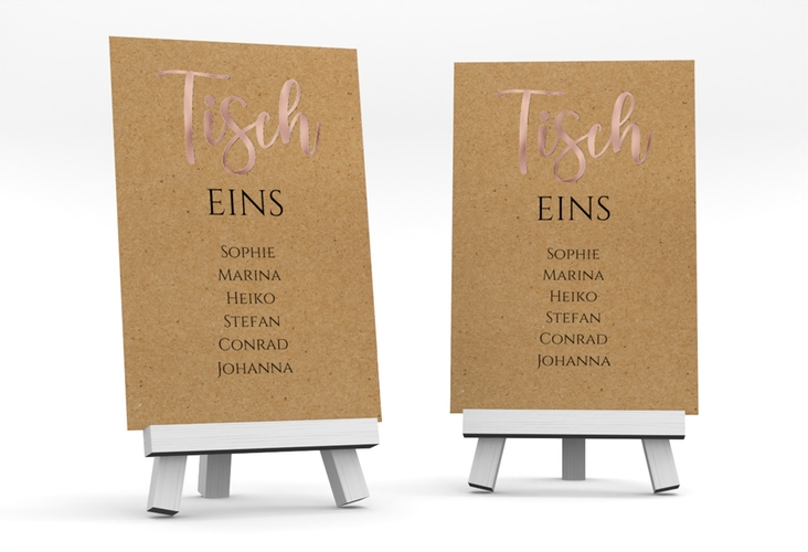 Tischaufsteller Hochzeit Noble Tischaufsteller Kraftpapier rosegold mit elegantem Schriftzug