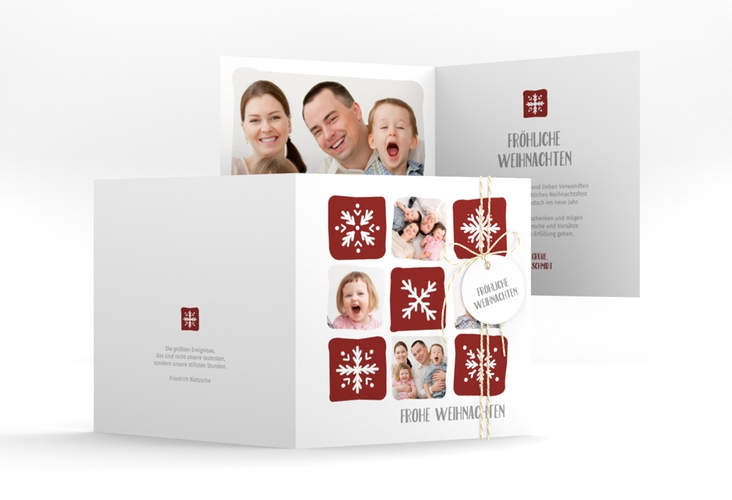 Weihnachtskarte Snowflakes quadr. Klappkarte rot