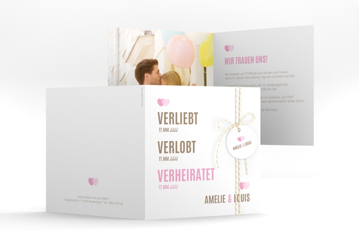 Hochzeitseinladung Couple quadr. Klappkarte rosa