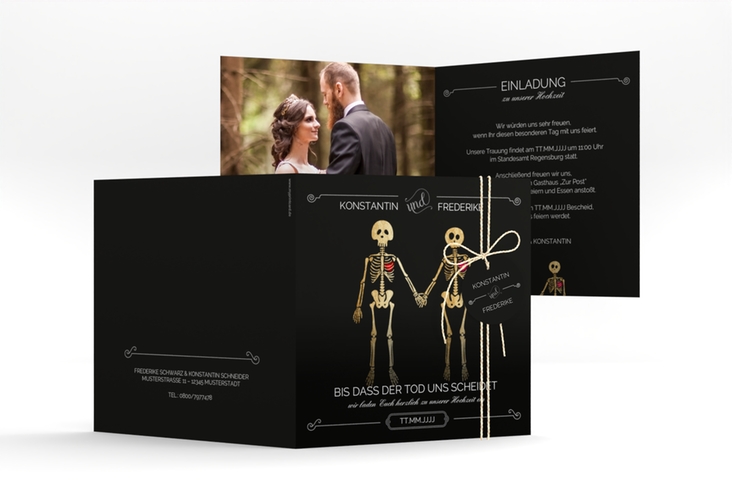 Hochzeitseinladung Bones quadr. Klappkarte schwarz