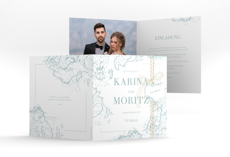 Hochzeitseinladung Voyage quadr. Klappkarte mint