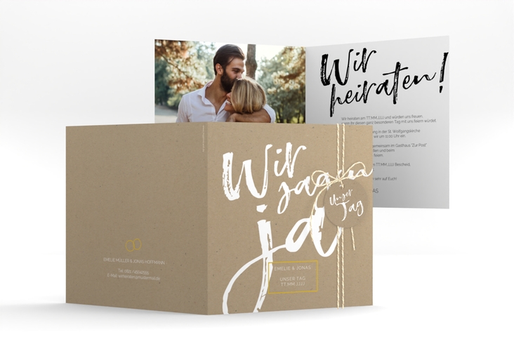 Hochzeitseinladung Words quadr. Klappkarte Kraftpapier modern mit Brush-Schrift