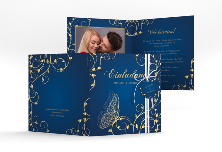 Hochzeitseinladung Eternity quadr. Klappkarte blau hochglanz