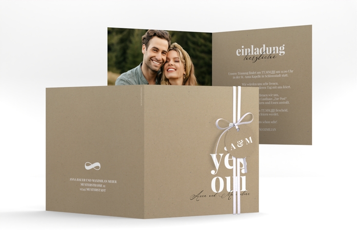 Hochzeitseinladung Oui quadr. Klappkarte hochglanz mit Ja-Wort in verschiedenen Sprachen