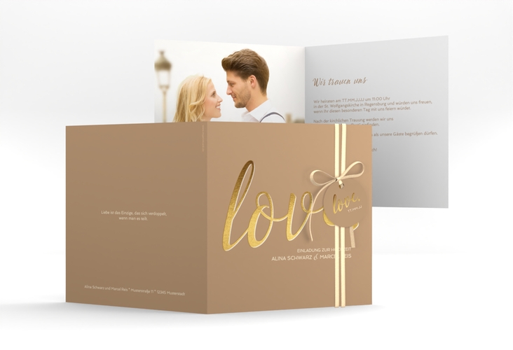 Hochzeitseinladung Glam quadr. Klappkarte beige