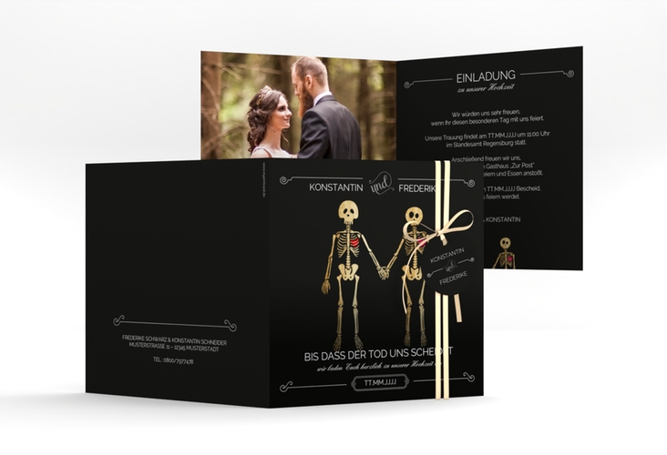 Hochzeitseinladung Bones quadr. Klappkarte schwarz