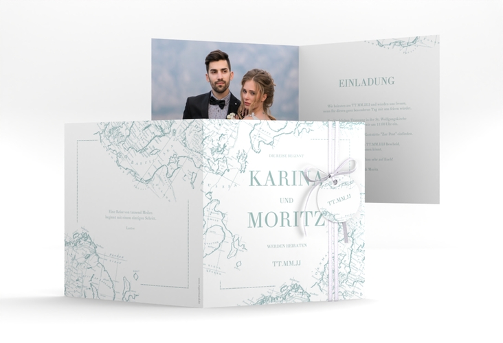 Hochzeitseinladung Voyage quadr. Klappkarte mint