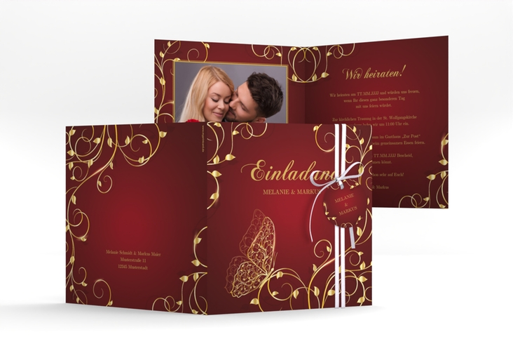 Hochzeitseinladung Eternity quadr. Klappkarte rot hochglanz