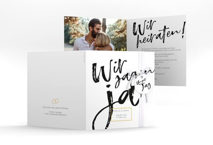 Hochzeitseinladung Words quadr. Klappkarte weiss hochglanz modern mit Brush-Schrift