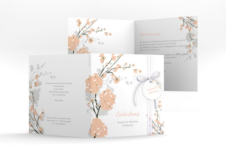 Hochzeitseinladung Salerno quadr. Klappkarte apricot