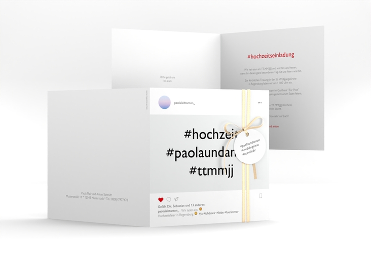 Hochzeitseinladung Posting quadr. Klappkarte weiss