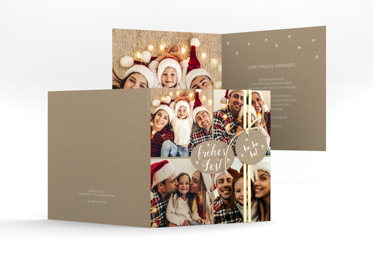 Weihnachtskarte Flocken quadr. Klappkarte Kraftpapier zum selbst Gestalten mit Familienfotos