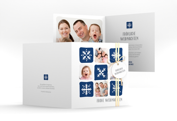 Weihnachtskarte Snowflakes quadr. Klappkarte blau