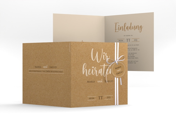 Hochzeitseinladung Noble quadr. Klappkarte Kraftpapier mit elegantem Schriftzug