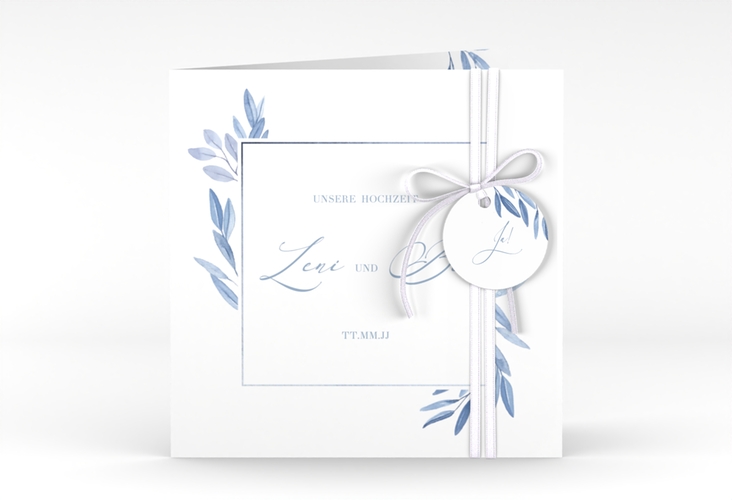 Hochzeitseinladung Classicblue quadr. Klappkarte weiss