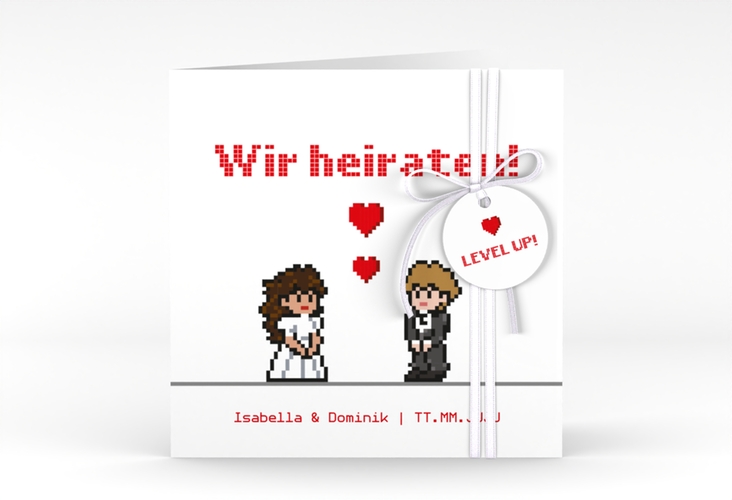 Hochzeitseinladung Pixel quadr. Klappkarte weiss hochglanz