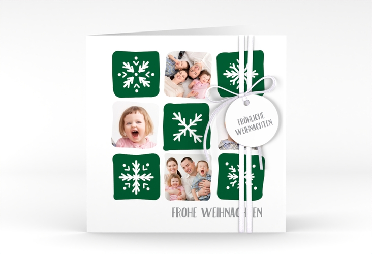 Weihnachtskarte Snowflakes quadr. Klappkarte gruen