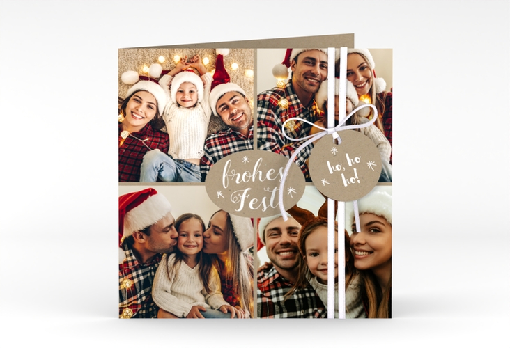 Weihnachtskarte Flocken quadr. Klappkarte Kraftpapier zum selbst Gestalten mit Familienfotos