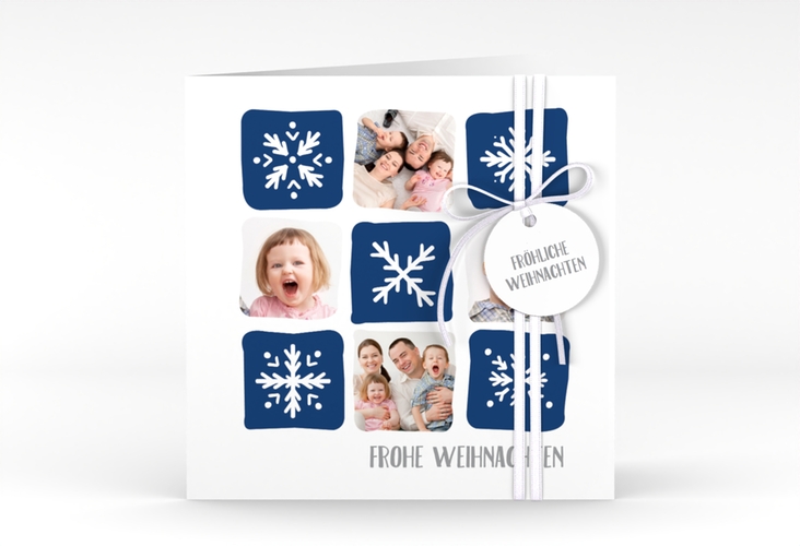 Weihnachtskarte Snowflakes quadr. Klappkarte blau