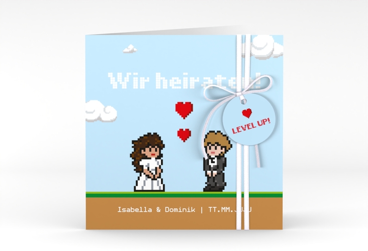 Hochzeitseinladung Pixel quadr. Klappkarte